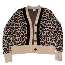 Cabi Womens Nine Lives Button Front Cardigan Black Tan Leopard Size Large - $44.99