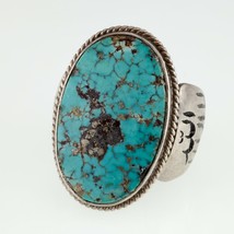 Silver Afghan Flat Cut Turquoise with Metallic Ore Ring Size 11.25 - £1,446.29 GBP