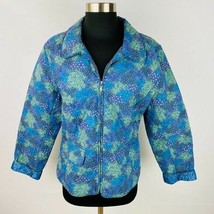 Christopher &amp; Banks Women&#39;s Large L Blue Quilted Floral Zip Up Jacket - £20.17 GBP