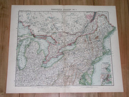 1911 Antique Map Of Northeast Usa New York Maine Great Lakes / Ontario Canada - £24.44 GBP