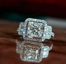 2Ct Princess Cut CZ Diamond Halo Engagement Ring 14K White Gold Finish - £125.43 GBP
