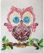 Handcrafted Quilled Paper Art Pink Owl Wall Paper Art Framed - £19.71 GBP