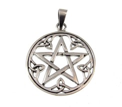 Solid 925 Sterling Silver Celtic Pentagram Inside Trinity Knots Pagan Pendant - £22.61 GBP