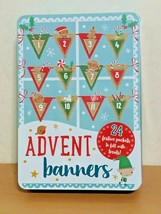 Christmas Advent Banner in Tin Burlap Pendant 24 Pockets In Metal Tin - $18.37