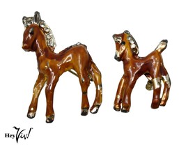 Two Vintage Horse Pony Scatter Pins Set Enamel w Rhinestones  1.5&quot; - Hey Viv - £9.59 GBP