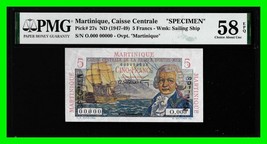 1947-49 Martinique Caisse Centrale 5 Francs Note Pick 27s PMG UNC 58EPQ Specimen - £192.30 GBP