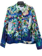 CLAIRE DESJARDINS Canadian Artist Full Bloom Button Up Wearable Art Jack... - £23.90 GBP