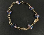 Gold Beaded Bracelet Glass Heart Beads 14/20K GF Diamond Shape Chain 6.5... - $13.96