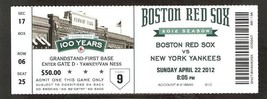 New York Yankees Boston Red Sox 2012 Ticket Nick Swisher Hr Derek Jeter 3 Hits - £3.12 GBP