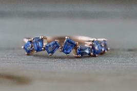 2ct Baguette Cut Blue Sapphire Wedding Band 14k Rose Gold Over Stackable Design - £67.04 GBP