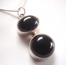 Black Onyx Double Gem Stone 925 Sterling Silver Pendant Oval Round - $8.09