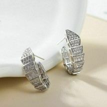 1.10Ct Round Cubic zirconia Push Back Hoop Earrings 14K White Gold Plated-Sliver - £99.70 GBP