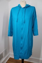 LL Bean M Bright Blue Full Zip Hooded 3/4 Sleeve Beach Swim Cover Up Dress - $25.64