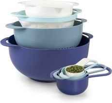COOK WITH COLOR 8 Pcs Nesting Bowls with Measuring Cups Colander and Sifter Set - £23.06 GBP