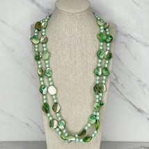 Green Seashell Shell and Faux Pearl Beaded Long Necklace - £5.41 GBP