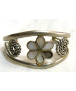 Vintage Alpaca Mexico Sterling Silver Bracelet Mother of Pearl Flower 15-v - €63,32 EUR
