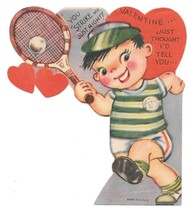 Vintage Valentines Day Card Boy WithTennis Racket - £5.46 GBP