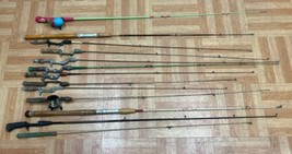 Vintage FISHING POLE LOT surf rod reel Zebco wood handle wall art cabin decor - £39.33 GBP