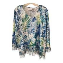 Alfred Dunner Women’s XL Tropical Knit Top – Embellished V-Neck, Fringe Hem - $20.00