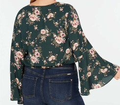 Soprano Womens Plus Size Cropped Floral Print Surplice Top,Hunter Green ... - £38.22 GBP