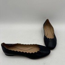 Chloé LAUREN Navy Leather Round Toe Scalloped Slip On Ballet Flats, Size 37 - £212.32 GBP