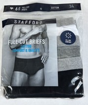 NEW Stafford Full Cut Briefs 6-Pack Cotton Tagless Comfort Mens Size 34 - £23.36 GBP