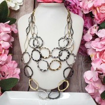 ERICA LYON Long Multi Chain Link Necklace Silver Gun &amp; Gold Tone EL - $19.95