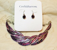 Croft &amp; Barrow Purple Enamel Collar Necklace Silver Tone Crystal Earring Set - £14.22 GBP