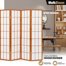 4 Panel Wooden Grid Frame Foldable Room Divider Shoji Home Privacy Fabri... - $147.99