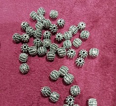 Oval Round 10MM Silver Metal Oxidized Beads 75PCS - £14.15 GBP