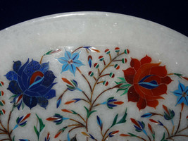 12&quot; Marble Serving Plate Multi Inlay Floral Marquetry Arts Christmas Gift Decor - £305.11 GBP