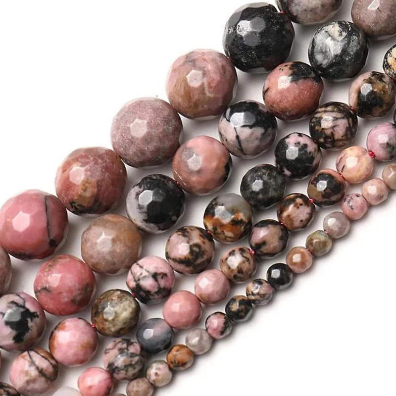 Wholesale Matte Natural Black Line Rhodochrosite Stone Beads For Jewelry Making - £9.51 GBP+