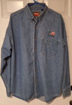 Vintage Wrangler Hero Denim Shirt  Old Glory Men&#39;s L Blue Chambray Button Up LS - £14.98 GBP