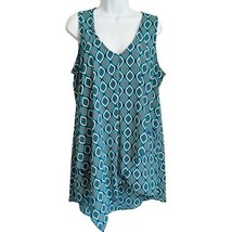Jules and Leopold Teal Blue White Geometric Handkerchief Hem Tunic Mini ... - $303.68 MXN
