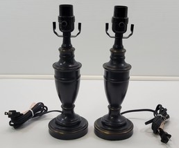 *C) Pair of 2 Dark Brown Black Metal End Table Top Night Stand Lamps - $24.74