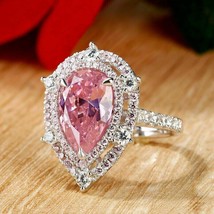 2.50Ct Pink Sapphire Double Halo Simulated Ring 14K White Gold Plated Silver - £94.95 GBP