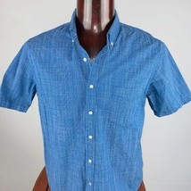 Club Room Mens XL Blue Textured Print Button Down Short Sleeve Shirt - $21.59
