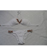 Laundry By Shelli Segal Beaded V-Neck Halter Bikini Top &amp; Bottom White S... - £35.60 GBP