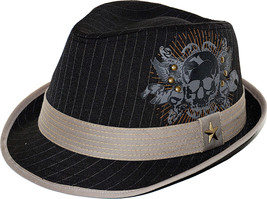 Skull Striped w/ Star CH707I Unisex Trilby Fedora Hat Poly Cotton - £19.67 GBP+