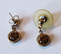 Vintage Gold Oval Topaz Dangle Drop Earrings - £23.64 GBP