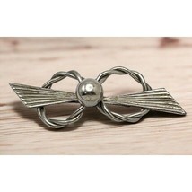 Art Deco Brooch Vintage Silver Tone Pin Geometric Bow Twisted Rings - £19.62 GBP