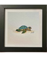 Original Hand painted Miniature watercolor painting of a Sea Turtle - $35.64