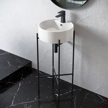 Monaco 15.75&quot; Round Console Sink With Faucet Mount, White Basin Matte Black Legs - £178.64 GBP