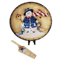 Cake Plate and Server 12 in Snowman Christmas Gibson Serving Set Dish - $26.45