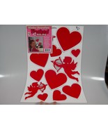 Vintage Valentine&#39;s Day Static Cling Window Decorations Red Flocked Hear... - £3.95 GBP