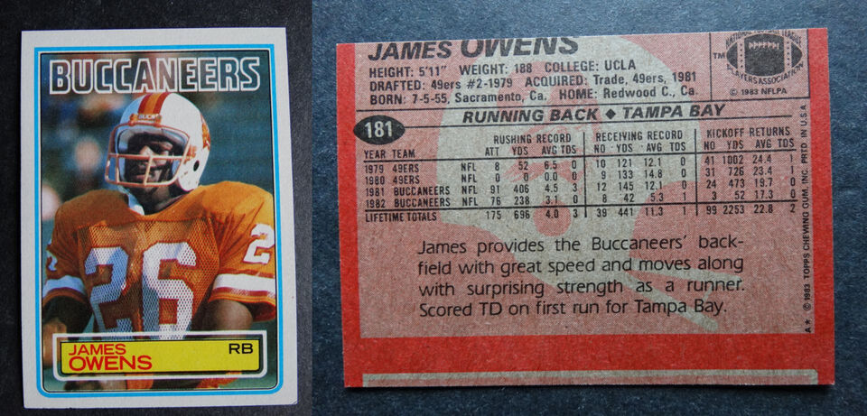 Primary image for 1983 Topps #181 James Owens Buccaneers Misprint Error Oddball Football Card