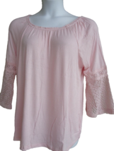 New Directions 1X  TunicTop Feminine Lace Bell Sleeves Stretch Ribbed  Pale Pink - £13.48 GBP