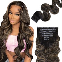 Seamless Clip In Hair Extensions Human Hair, Body Wave 14 Inch 110G 7Pcs, 1B/6/1 - £51.98 GBP