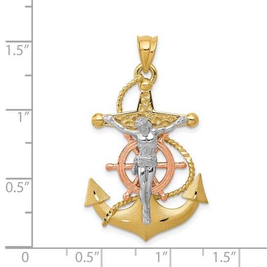 14K Tri-Color Gold Mariner Religious Crucifix Pendant Item image 3