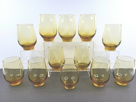 12 Libbey Tempo Amber Glass 4.5&quot; Tumblers Set Vintage 10 Oz Mid Century Glasses - £78.58 GBP